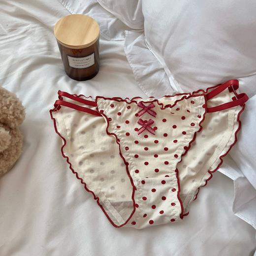 【3条装❗奶油波点蝴蝶结内裤】俏皮撞色很减龄，狠狠戳中我的少女心啦，360度无死角贴合高弹，透气不闷热吸湿干爽，内裤甜美可爱蝴蝶结木耳边三角内裤女QQ 商品图4