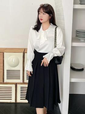 【诗铭洛可】XC2333半身裙压褶气质后松紧腰裙B22-2