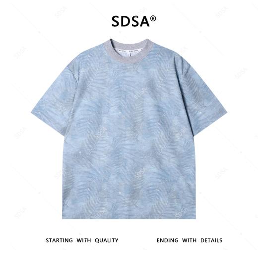 T4111夏季高级感新款男士潮牌扎染叶子图案设计短袖T恤潮流圆领上衣潮 商品图1
