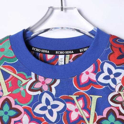 T4077夏季高级感新款男士潮牌彩色花卉字母图案短袖T恤宽松圆领上衣 商品图2