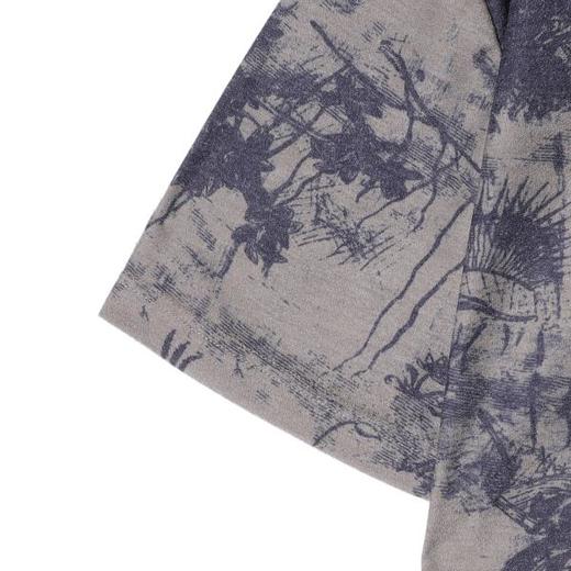 T4103夏季高级感新款男士印花宽松扎染重磅T恤撞色圆领短袖薄款上衣 商品图4