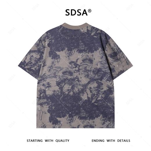 T4103夏季高级感新款男士印花宽松扎染重磅T恤撞色圆领短袖薄款上衣 商品图5