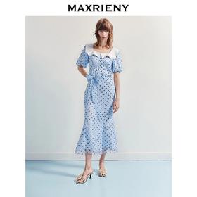 玛克门店发货：MAXRIENY法式复古感方领鱼尾连衣裙(货号:MF86DR018)