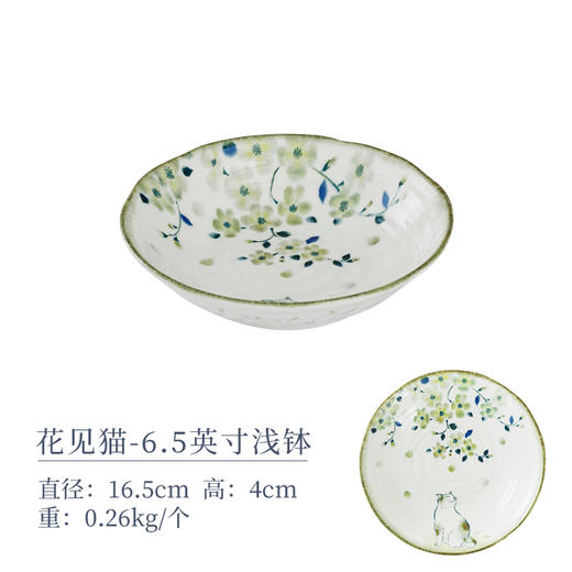 日本进口盘子菜盘家用新款陶瓷餐具日式釉下彩深盘碟子早餐盘千代源花见猫6.5英寸浅钵5件套装 商品图5