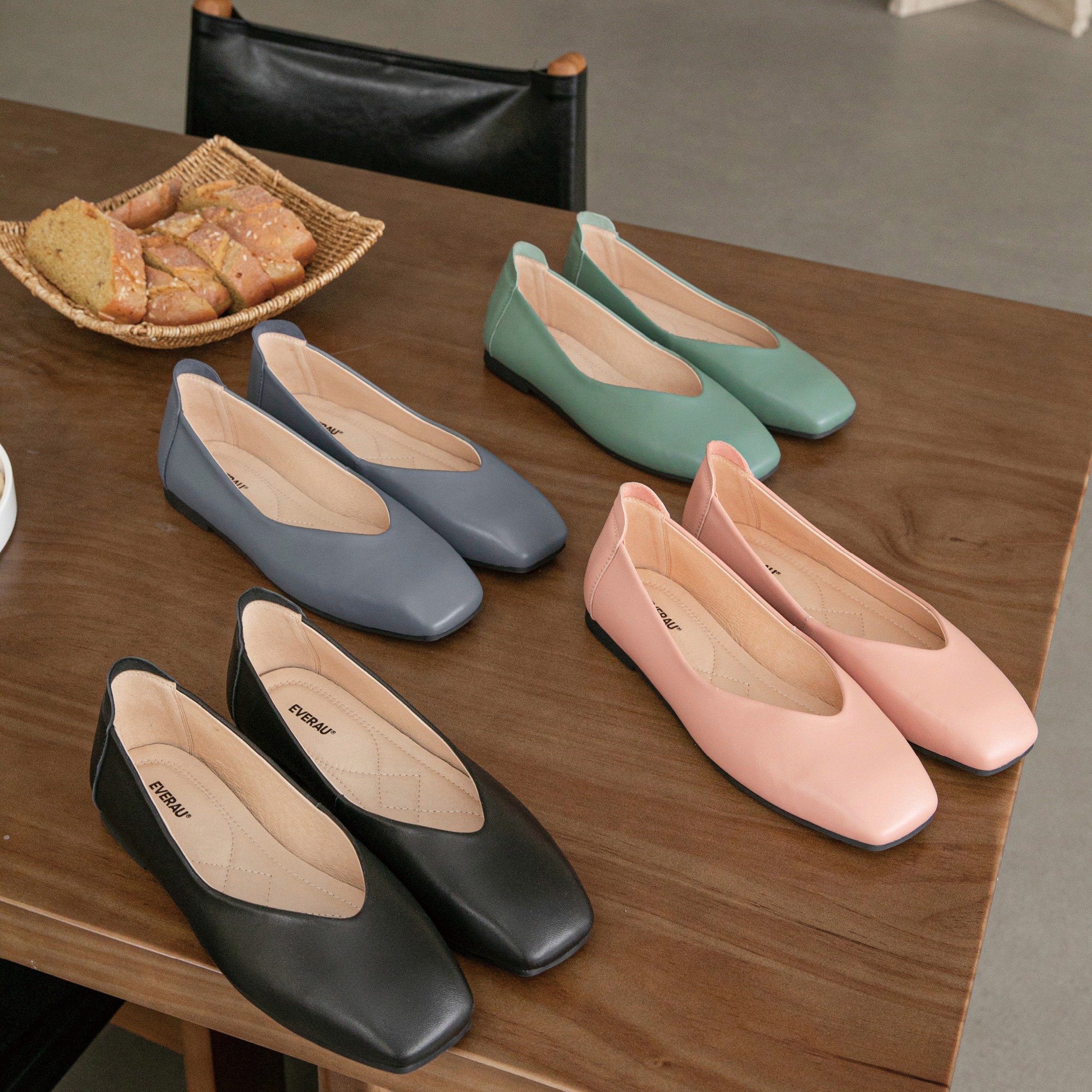 【澳洲品牌】EVERAU春季豆豆鞋单鞋乐福鞋羊皮平跟方头女鞋EA7052