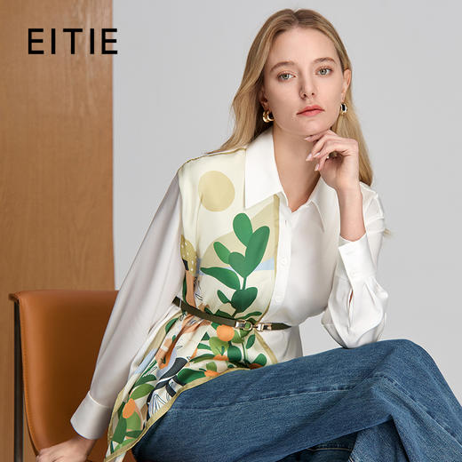 EITIE爱特爱印花丝巾拼接设计通勤年秋季新款衬衣8309005 商品图0