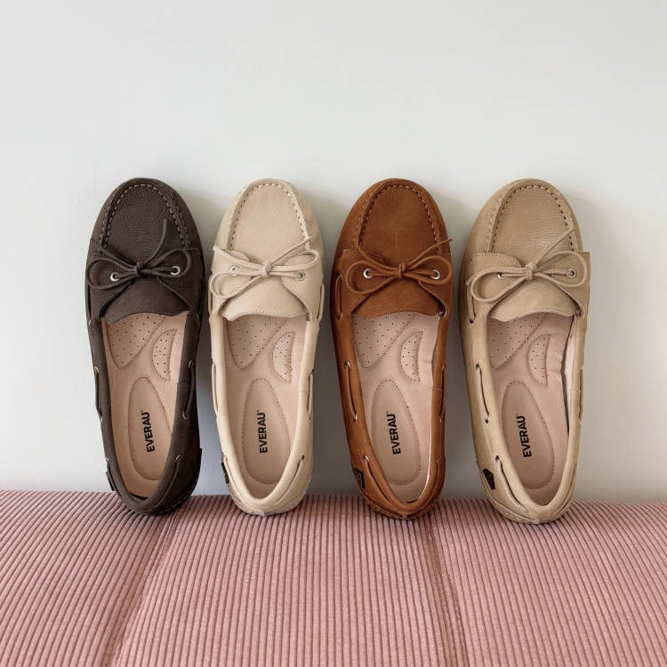【澳洲品牌】EVERAU乐福鞋女士英伦风真皮蝴蝶结平底豆豆鞋单鞋EA1023