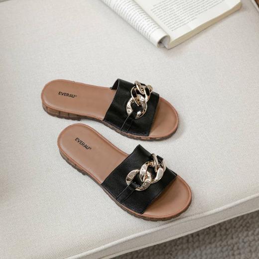 【澳洲品牌】EVERAU真皮头层牛皮拖鞋女外穿皮面沙滩一字拖半拖夏季EA7050 商品图6
