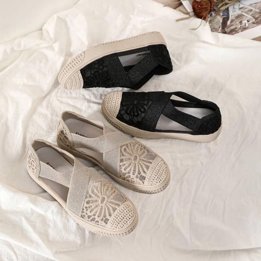 【澳洲品牌】EVERAU春夏女鞋渔夫鞋蕾丝凉鞋一脚蹬松紧带平底百搭EA5050 商品图0