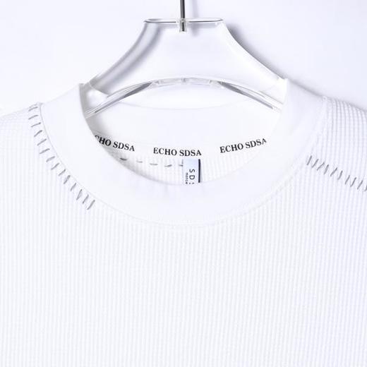 T4107夏季高级感新款男士潮牌撞色缝线华夫格圆领短袖T恤痞帅宽松上衣 商品图2