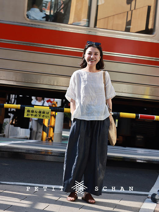 PETIT SCHAN小闪 CLO#854 Appeal to all tastes 雅俗共赏 一千零一夜系列色织棉亚麻牛仔风格松紧腰萝卜裤 商品图2