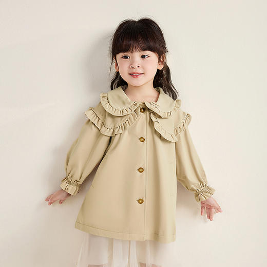 笛莎Deesha 童装女童外套2025秋新款女童双层木耳边翻领风衣 商品图0
