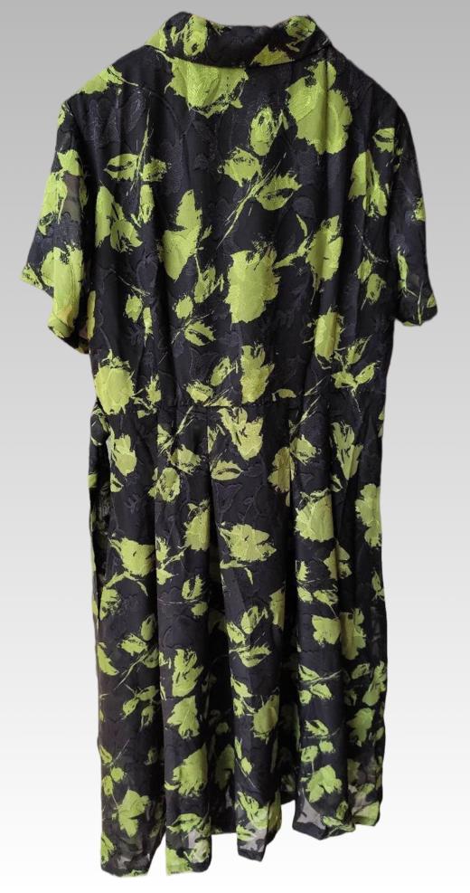 伯妮斯茵 | 复古轻奢 黑底绿花提花雪纺裙 立体肌理工艺 系带收腰显瘦 气质约会款   复古翻领烧花连衣裙  SZ3S12-水龙吟 商品图1