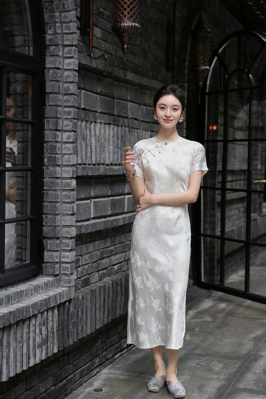 盛唐牡丹 |梅兰竹菊冠乐绉短袖旗袍裙 商品图5