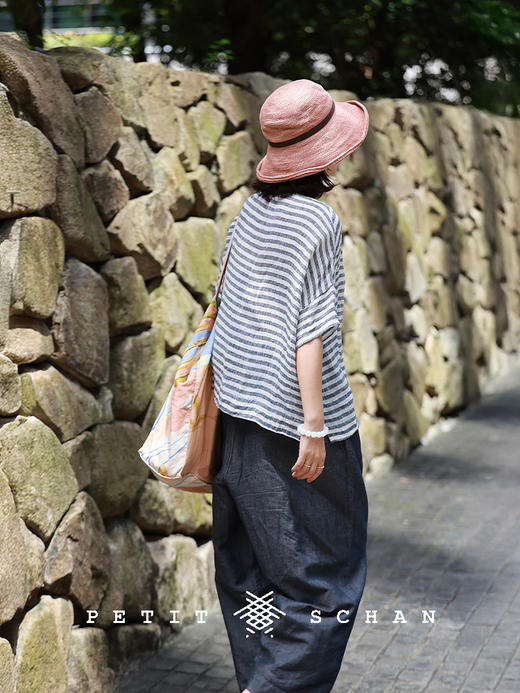 PETIT SCHAN小闪 CLO#854 Appeal to all tastes 雅俗共赏 一千零一夜系列色织棉亚麻牛仔风格松紧腰萝卜裤 商品图4