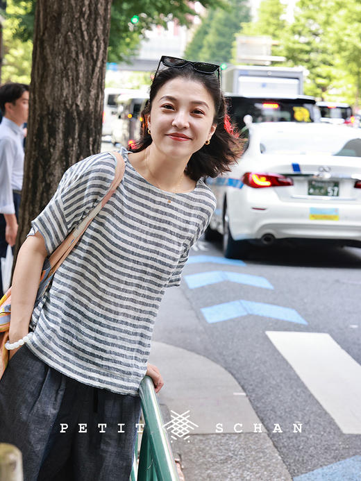 PETIT SCHAN小闪 CLO#855 Sinbad the Sailor 水手辛巴达 一千零一夜系列强捻色织纯亚麻条纹短袖 商品图1