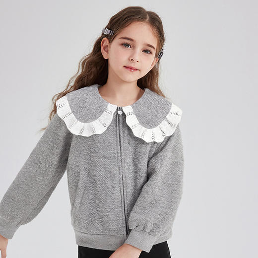 笛莎Deesha 童装女童外套2025秋新款女童撞色花边大翻领外套 商品图1