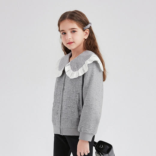 笛莎Deesha 童装女童外套2025秋新款女童撞色花边大翻领外套 商品图0