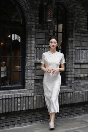 盛唐牡丹 |梅兰竹菊冠乐绉短袖旗袍裙