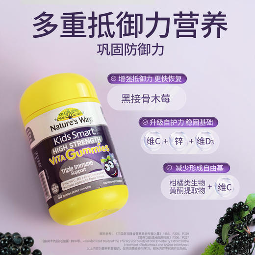 佳思敏（Nature's Way）儿童多种维生素VC加锌黑接骨木莓软糖60粒 VD钙增强免疫力 澳洲进口 商品图1