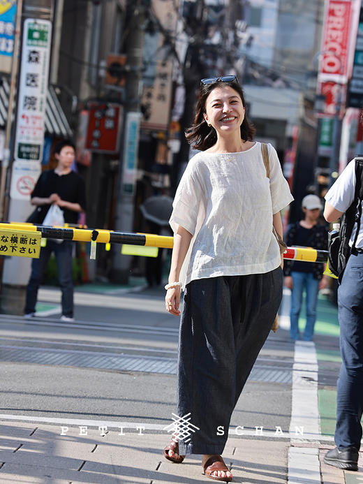 PETIT SCHAN小闪 CLO#854 Appeal to all tastes 雅俗共赏 一千零一夜系列色织棉亚麻牛仔风格松紧腰萝卜裤 商品图1