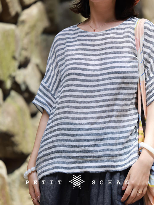 PETIT SCHAN小闪 CLO#855 Sinbad the Sailor 水手辛巴达 一千零一夜系列强捻色织纯亚麻条纹短袖 商品图5