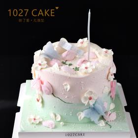 1027CAKE |  粉绿色  裱花蛋糕 刮刀花