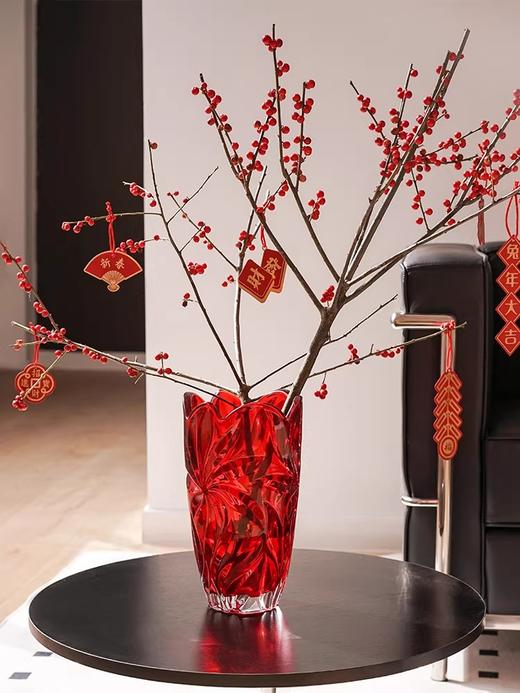 BOHEMIA捷克水晶玻璃花瓶 透明红色北欧轻奢古典客厅摆件婚礼中古波西米亚弗洛拉花瓶28cm-YHD 商品图7