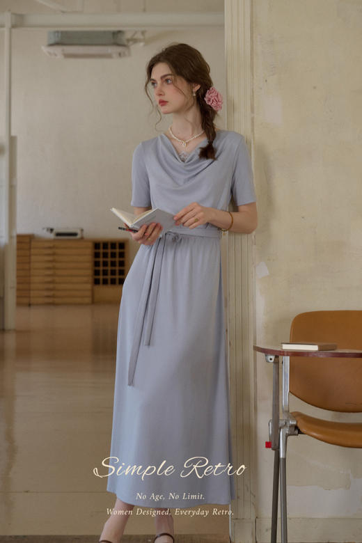 （小眠专属）SimpleRetro法式松弛拼接蕾丝荡领连衣裙女 商品图4