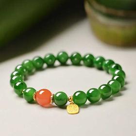 碧血丹心南红玛瑙和田玉碧玉精品手串8mm