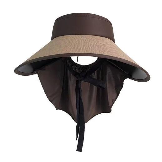 「全脸遮光！可拆卸披肩」骑车空顶遮阳帽女草编黑胶帽披肩可折叠大檐防晒帽防紫外线太阳帽配饰 商品图4