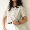 【自由随性，时髦百搭】【亲肤透气，柔软舒适】新款夏季莱赛尔天丝亚麻V领纽扣开衫短袖针织亚麻圆领撞色短袖T桖上衣100% 商品缩略图3