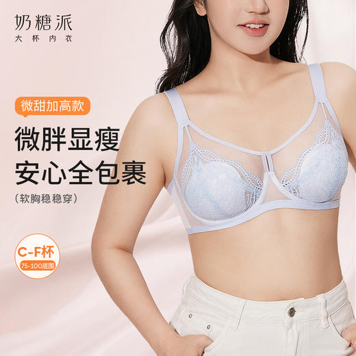 [微甜加高款]大胸显小全罩杯显瘦大底围防凸点软胸性感蕾丝内衣 商品图0
