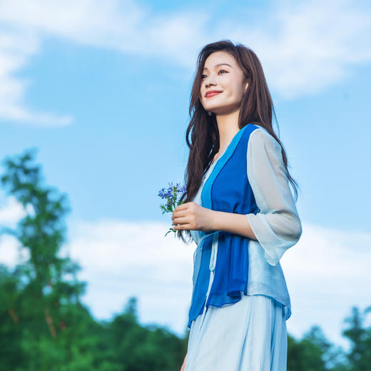 【林栖设计小店】（现货）【林栖推荐】渐变蓝色海浪真丝上衣2025春夏新品花仙子长袖上衣女N1953180 商品图2