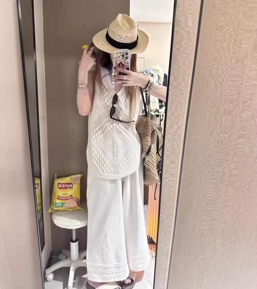 【YW】无忧购夏日松弛感木耳花边亚麻裤女梨形身材百搭松紧高腰阔腿九分休闲裤12568（截单后7天发货） 商品图2