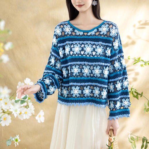 苏苏姐家花满楼上衣手工diy钩针编织4股牛奶棉毛线团材料包 商品图1