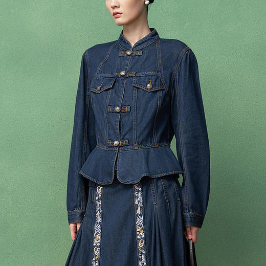 【林栖设计小店】天丝牛仔外套国风荷叶边2025秋季新款上衣女1953140 商品图2