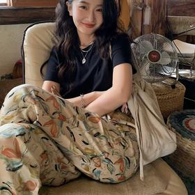 （49元两条 超高性价比）棉绸睡裤女2025夏季新款可外穿人造棉九分阔腿家居裤花长裤子