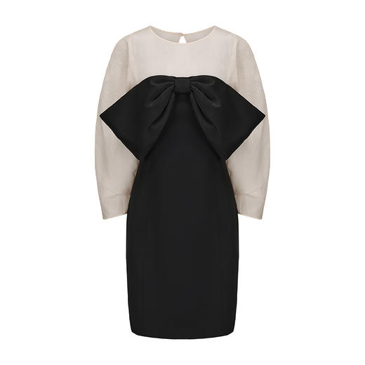 【温莎日记】柔纱廓形袖夸张蝴蝶结修身连衣裙 商品图4