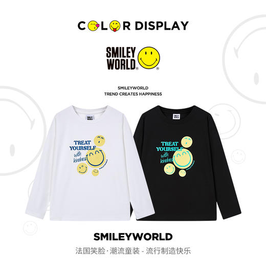 SMILEY WORLD童装圆领长袖套头上衣休闲宽松t恤S23315T002 商品图3