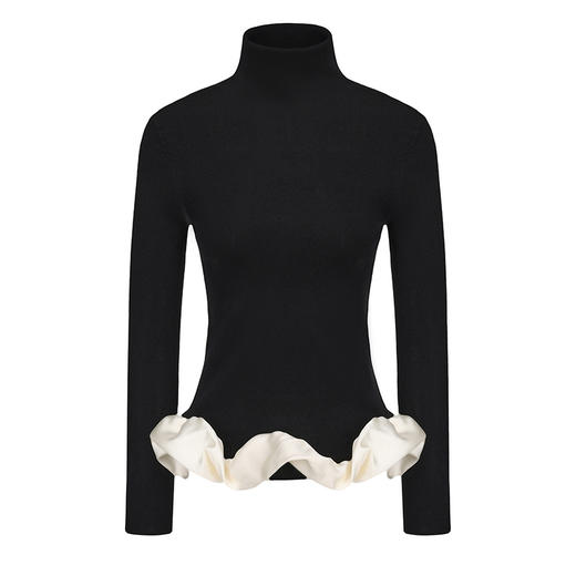 【柔夜雕塑】下摆云朵环绕拼接高领针织上衣 商品图4