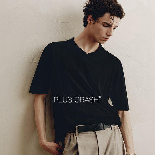 PLUS CRASH夏季新款美式绵羊毛100%针织海鸥领短袖老钱风POLO衫 商品图0