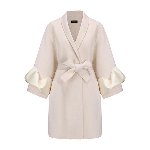 【日光神女】立体花苞袖拼接绵羊毛双面呢大衣 商品图4