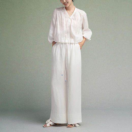 【林栖设计小店】（现货）苎麻衬衣绣花百搭气质宽松显瘦2025秋季新款V领上衣女F1953199 商品图9