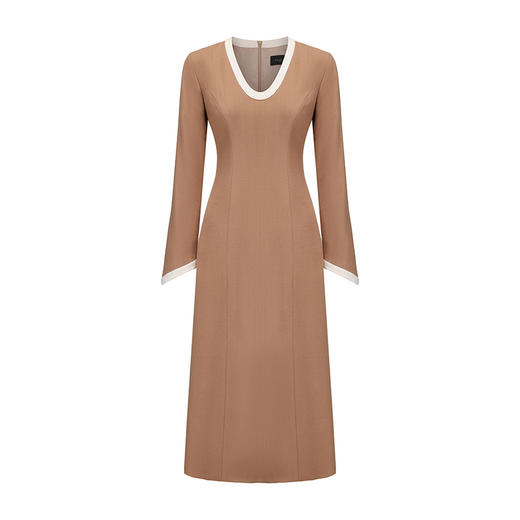 【曼哈顿午后】老钱风撞色设计绵羊毛混纺长袖连衣裙 商品图4