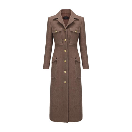 【冬日赫拉】复古口袋设计绵羊毛修身长款大衣 商品图4