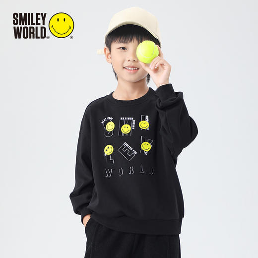 SMILEY WORLD童装印花圆领加绒亲子卫衣薄绒时尚百搭卫衣春秋S23335H196 商品图2