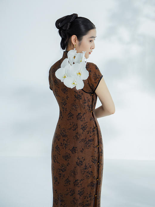 荷言GL 墨香 复古传统写意印花无省旗袍手工玫瑰盘扣 商品图3