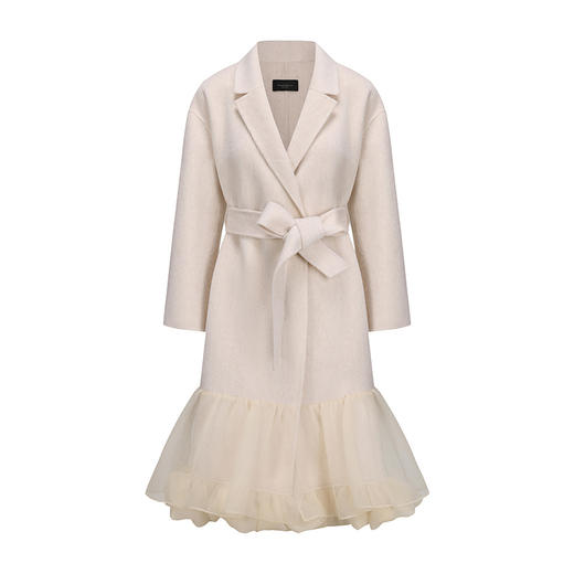 【雨后睡莲】多层纱纱下摆拼接绵羊毛双面呢长款大衣 商品图4