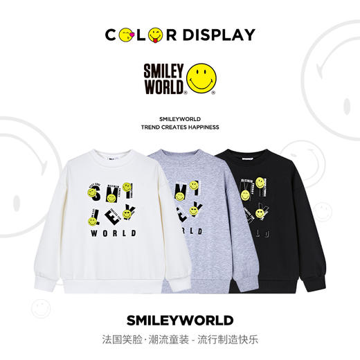 SMILEY WORLD童装印花圆领加绒亲子卫衣薄绒时尚百搭卫衣春秋S23335H196 商品图5